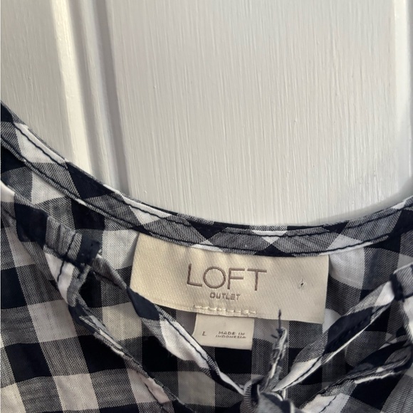LOFT Navy and White Checkered Peplum Blouse - Picture 5 of 5